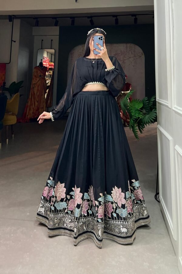 1117BLKMAIN.jpg Suratikart Black Georgette Co-Ord Lehenga Set