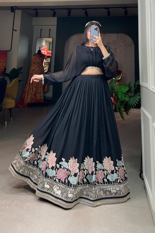 1117BLKMAIN3.jpg Suratikart Black Georgette Co-Ord Lehenga Set