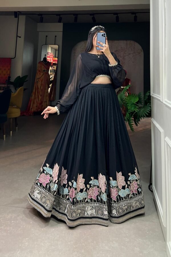 1117BLKSIDE1.jpg Suratikart Black Georgette Co-Ord Lehenga Set