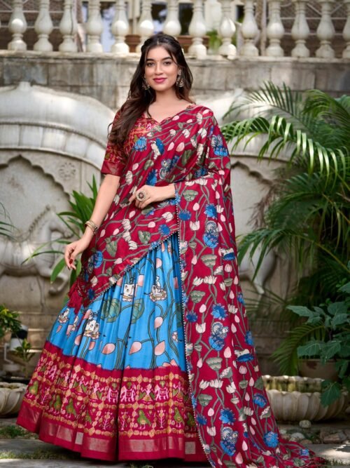 1214FRZMAIN1.jpg Tussar Silk Lehenga Choli with Pichwai and Patola Prints