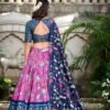 1214PNKBACK.jpg Pink Tussar Silk Lehenga Choli Set with Pichwai and Patola Print Elegant Ethnic Wear