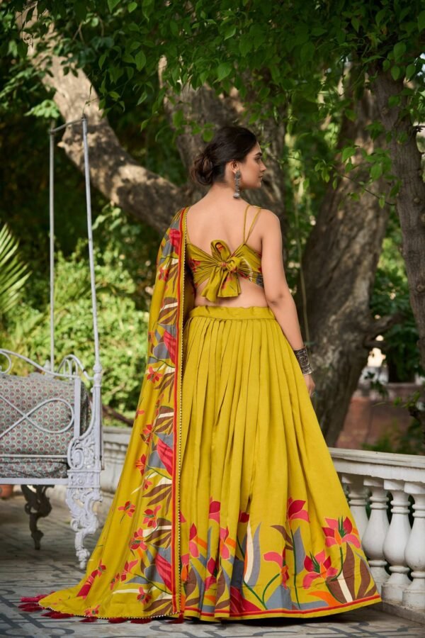 1216MSTBACK.jpg Mustard Color Floral Print With Foil Work Viscose Chanderi Lehenga Choli