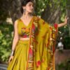 1216MSTCLO.jpg Mustard Color Floral Print With Foil Work Viscose Chanderi Lehenga Choli