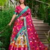 White Dola Silk Lehenga Choli Set with Kalamkari Print and Zari Weaving