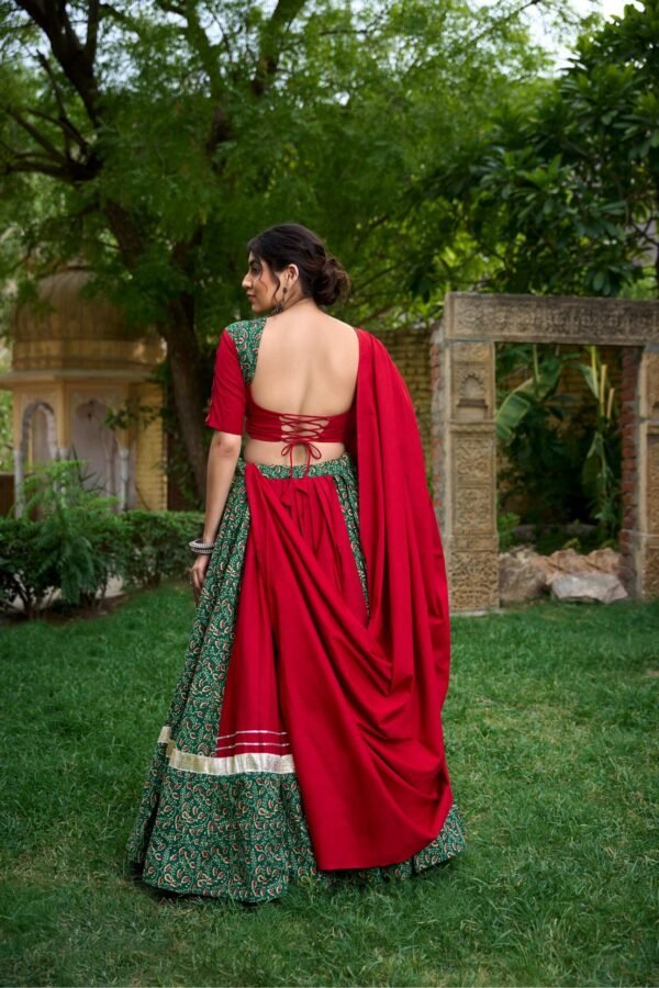 1654GRNBACK.jpg Green Color Cotton Navratri Lehenga Choli Set