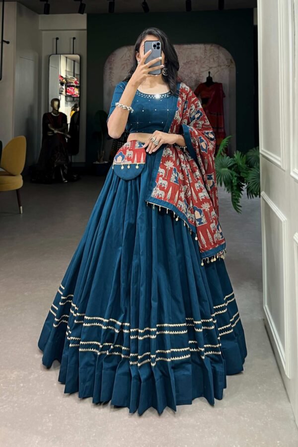 1697FRZMAIN.jpg Firozi Color Plain With Gota Patti Cotton Garba Collection by Suratikart