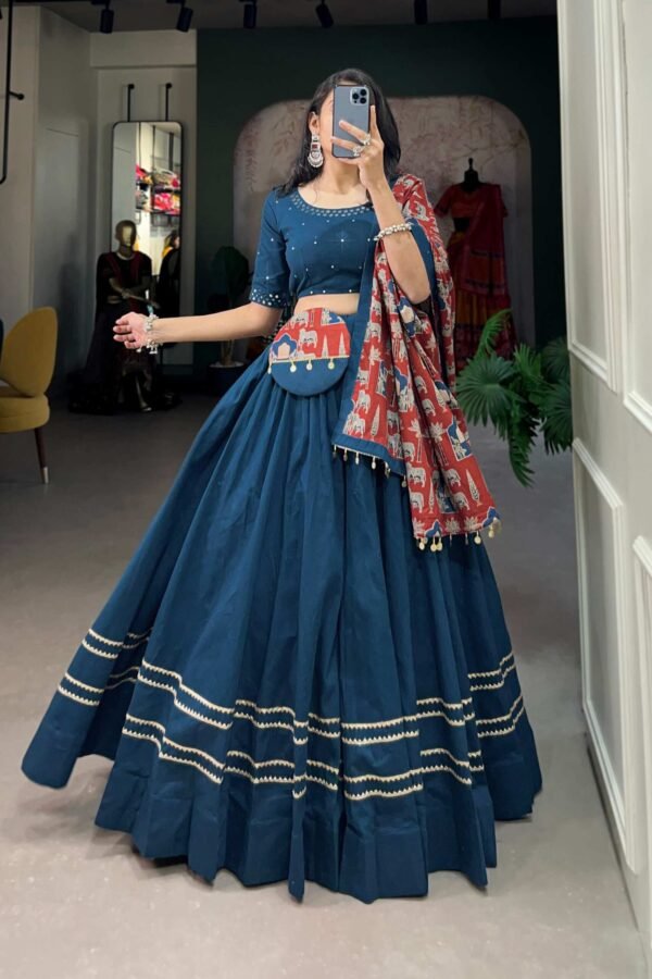 1697FRZMAIN2.jpg Firozi Color Plain With Gota Patti Cotton Garba Collection by Suratikart