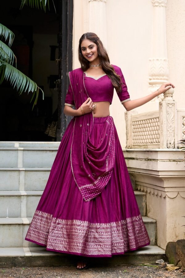 1906WINMAIN.jpg Wine Color Chanderi Lehenga Choli