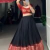 1907BLKMAIN.jpg Suratikart Black Pure Chanderi Lehenga Set with Zari Weaving Work Border and Bandhej Print Dupatta