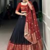 1907BLKMAIN1.jpg Suratikart Black Pure Chanderi Lehenga Set with Zari Weaving Work Border and Bandhej Print Dupatta