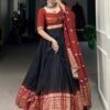 1907BLKMAIN2.jpg Suratikart Black Pure Chanderi Lehenga Set with Zari Weaving Work Border and Bandhej Print Dupatta