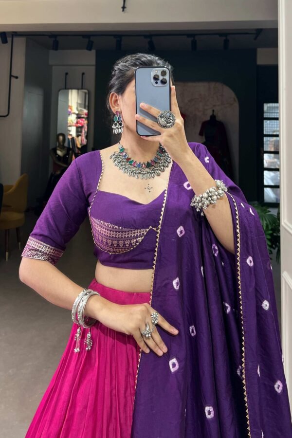 1907PNKCLO.jpg Lovely Pink Chanderi Lehenga with Zari Weaving Work and Bandhej Print Dupatta