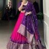 1907PNKMAIN2.jpg Lovely Pink Chanderi Lehenga with Zari Weaving Work and Bandhej Print Dupatta