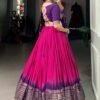 1907PNKSIDE.jpg Lovely Pink Chanderi Lehenga with Zari Weaving Work and Bandhej Print Dupatta