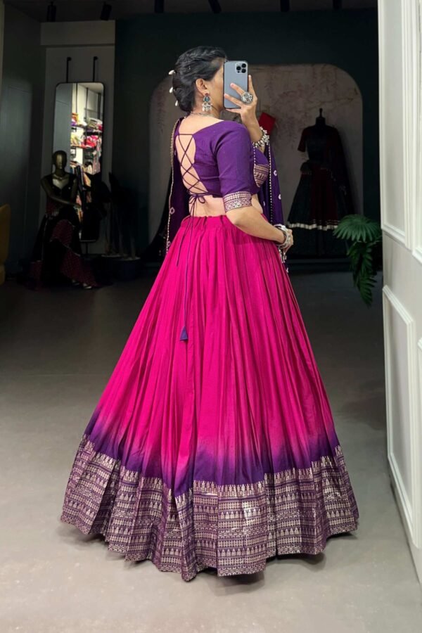 1907PNKSIDE.jpg Lovely Pink Chanderi Lehenga with Zari Weaving Work and Bandhej Print Dupatta