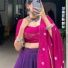 1907PRLCLO.jpg Purple Color Pure Chanderi Lehenga Set with Zari Weaving and Bandhej Print Dupatta