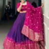 1907PRLMAIN1.jpg Purple Color Pure Chanderi Lehenga Set with Zari Weaving and Bandhej Print Dupatta
