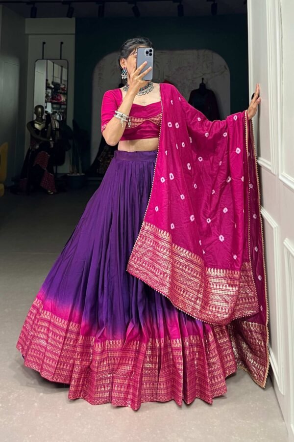 1907PRLMAIN1.jpg Purple Color Pure Chanderi Lehenga Set with Zari Weaving and Bandhej Print Dupatta