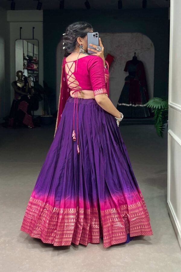 1907PRLSIDE.jpg Purple Color Pure Chanderi Lehenga Set with Zari Weaving and Bandhej Print Dupatta