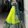 1907PRTMAIN2.jpg Parrot Green Pure Chanderi Lehenga Set - Exquisite Zari Weaving Work with Bandhej Print Dupatta