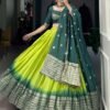 1907PRTMAIN3.jpg Parrot Green Pure Chanderi Lehenga Set - Exquisite Zari Weaving Work with Bandhej Print Dupatta