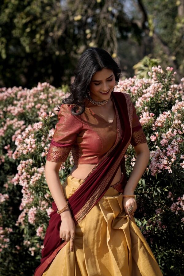 2001CRMCLO.jpg Cream Color Zari Weaving Work Kanchipuram Lehenga Choli