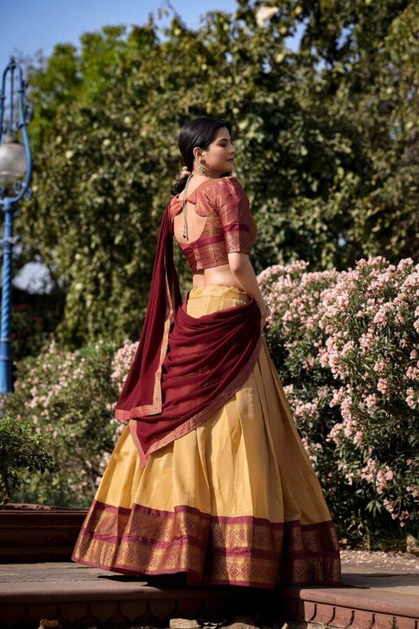 2001CRMSIDE.jpg Cream Color Zari Weaving Work Kanchipuram Lehenga Choli