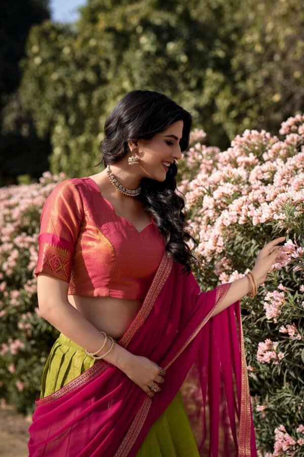 2001PSTCLO.jpg Parrot Green Color Zari Weaving Work Kanchipuram South Culture Lehenga Choli