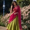 2001PSTMAIN.jpg Parrot Green Color Zari Weaving Work Kanchipuram South Culture Lehenga Choli