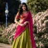 2001PSTMAIN1.jpg Parrot Green Color Zari Weaving Work Kanchipuram South Culture Lehenga Choli