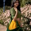 2001YLWCLO.jpg Yellow Color Zari Weaving Work Kanchipuram Haldi Lehenga Choli