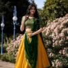 2001YLWMAIN.jpg Yellow Color Zari Weaving Work Kanchipuram Haldi Lehenga Choli
