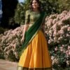2001YLWMAIN2.jpg Yellow Color Zari Weaving Work Kanchipuram Haldi Lehenga Choli