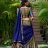 2004CHKBACK.jpg South Style Poly Cotton Half Chikoo Color Saree Set with Elegant Georgette Dupatta
