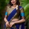 2004CHKCLO.jpg South Style Poly Cotton Half Chikoo Color Saree Set with Elegant Georgette Dupatta