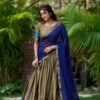 2004CHKMAIN.jpg South Style Poly Cotton Half Chikoo Color Saree Set with Elegant Georgette Dupatta