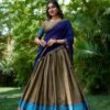 2004CHKMAIN1.jpg South Style Poly Cotton Half Chikoo Color Saree Set with Elegant Georgette Dupatta