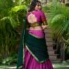 2004PNKBACK.jpg Pink Color South Style Poly Cotton Half Saree with Zari Weaving Lehenga and Elegant Dupatta