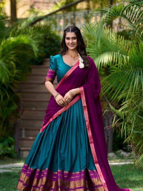2004TELMAIN.jpg Teal Color South Style Poly Cotton Half Saree Set