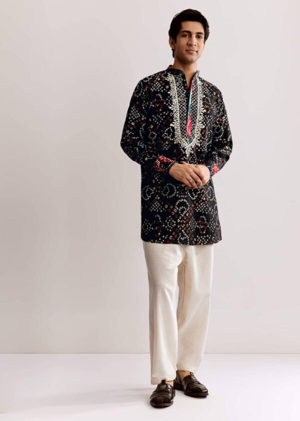 360_1 Black Silk Kurta Set with Bandhani Print
