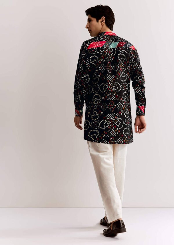 360_5 Black Silk Kurta Set with Bandhani Print