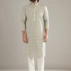363_1 Green Silk Kurta Set For Men With Printed Motifs