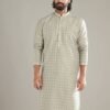 363_2 Green Silk Kurta Set For Men With Printed Motifs