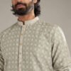 363_3 Green Silk Kurta Set For Men With Printed Motifs