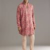 366_1 Red Pashmina Silk Zipper Kurta Set with Paisley Swirl Print