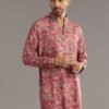 366_2 Red Pashmina Silk Zipper Kurta Set with Paisley Swirl Print