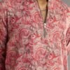 366_3 Red Pashmina Silk Zipper Kurta Set with Paisley Swirl Print