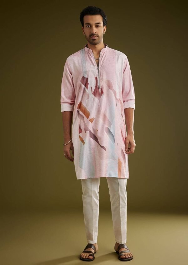 367_1 Multicolor Linen Kurta Set With Abstract Print