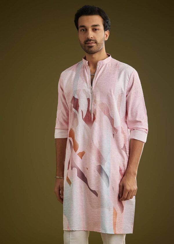 367_2 Multicolor Linen Kurta Set With Abstract Print