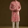 370_1 Pink Silk Leaf Printed Kurta Set